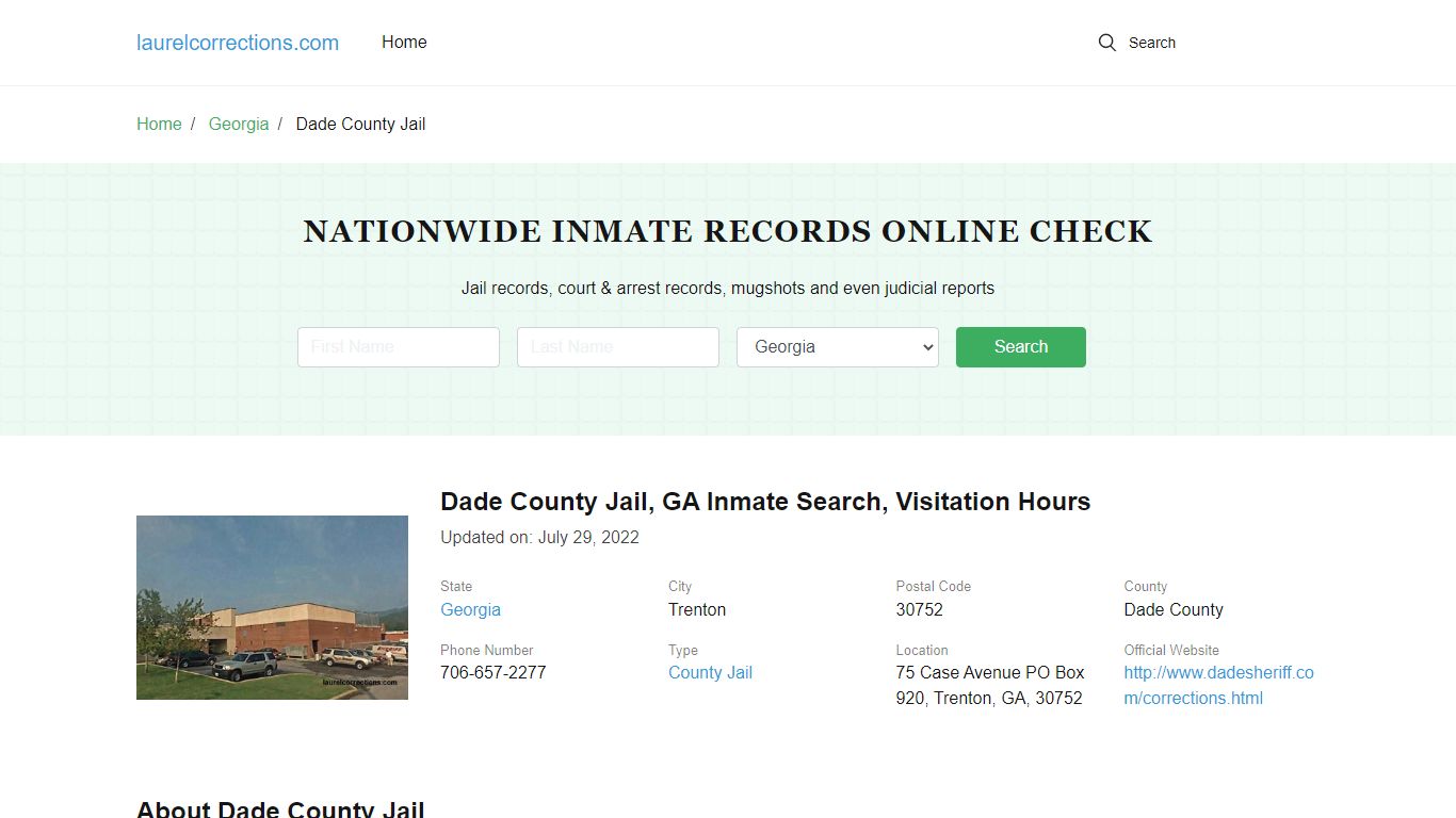 Dade County Jail, GA Inmate Search, Visitation Hours - Laurel County